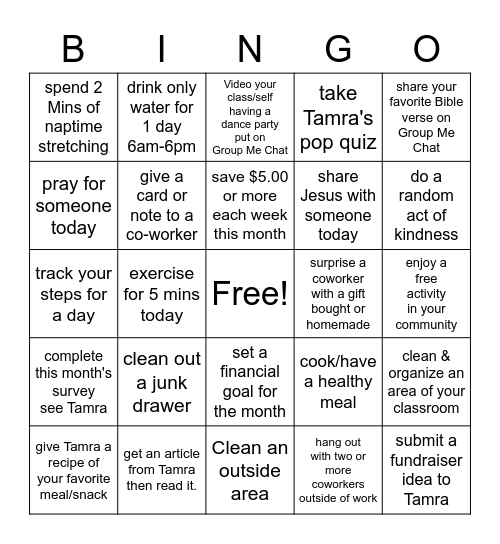 Better Me in January Bingo Card