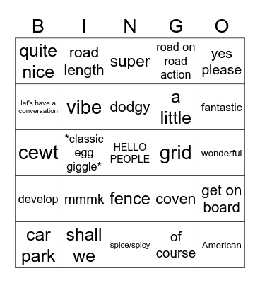 'Hello People' Bingo Card