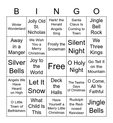 Christmas Songs Bingo Card