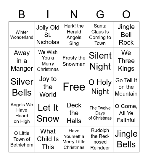 Christmas Songs Bingo Card