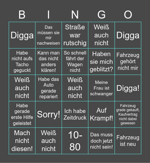RTS Ausreden Bingo Card