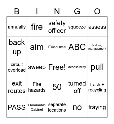 Fire Safety SOP-134 Rev. 2 Bingo Card