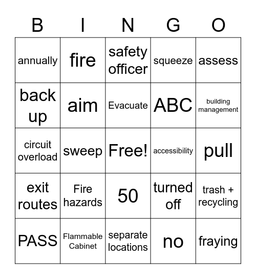 Fire Safety SOP-134 Rev. 2 Bingo Card