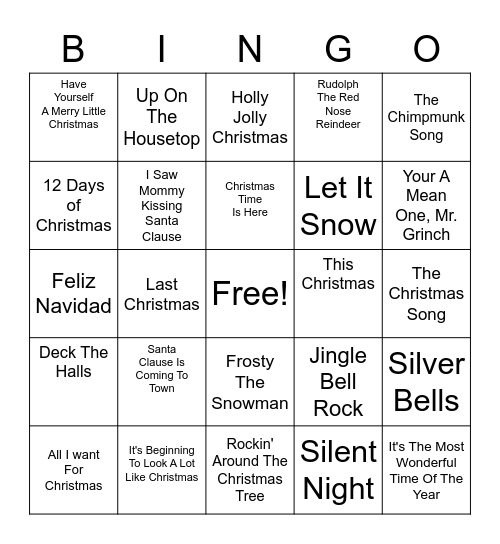 Christmas Music Bingo Card