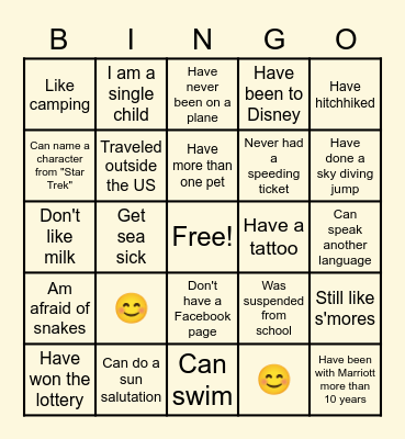 Get to know you Bingo Card