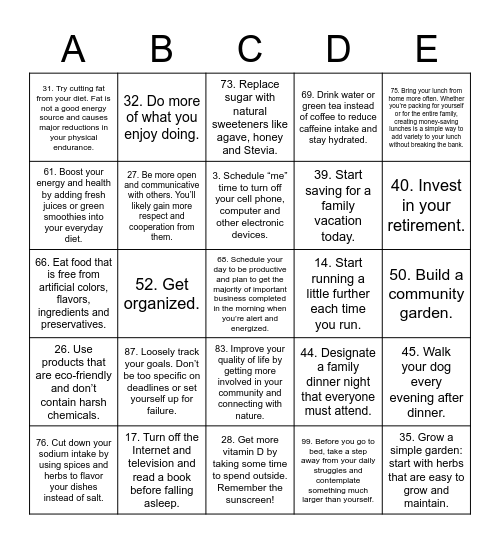 NEW YEARS RESOLUTIONS 2022 Bingo Card