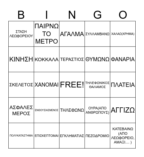 TOWNS AND CITIES Bingo Card