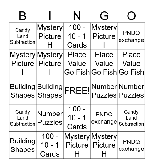 Math Bingo Card