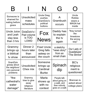 A Christmas Vacation Bingo Card