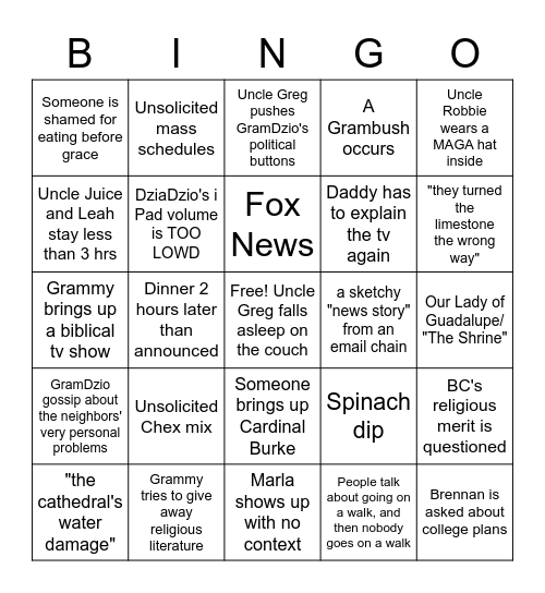 A Christmas Vacation Bingo Card