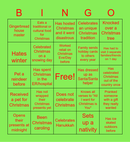 Jingle Mingle Bingo Card