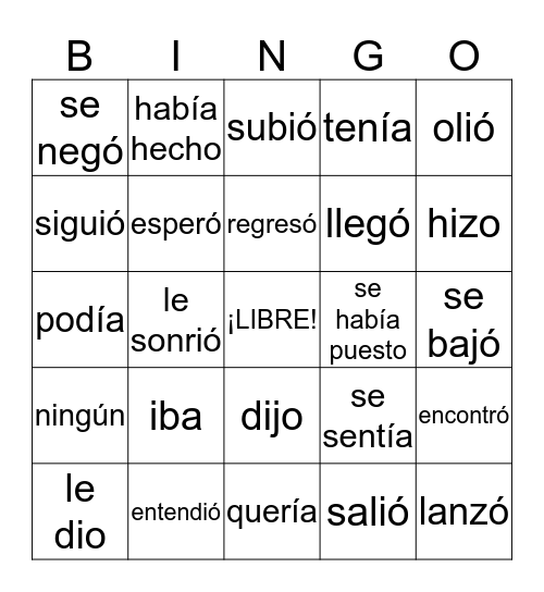 Español 2--FINAL Bingo Card