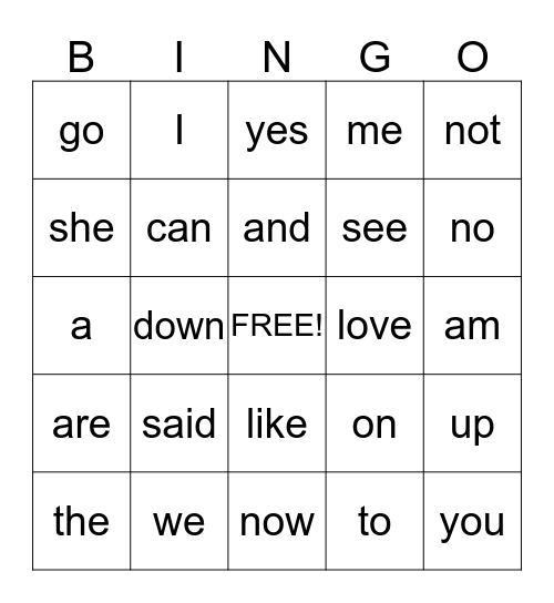 SITE WORDS Bingo Card