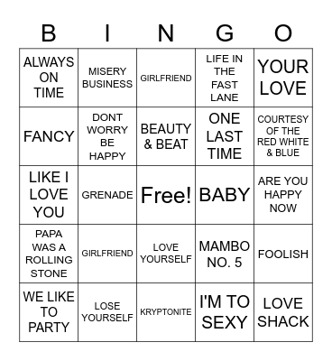 OH SNAP I FORGOT ABOUT THAT SONG Bingo Card