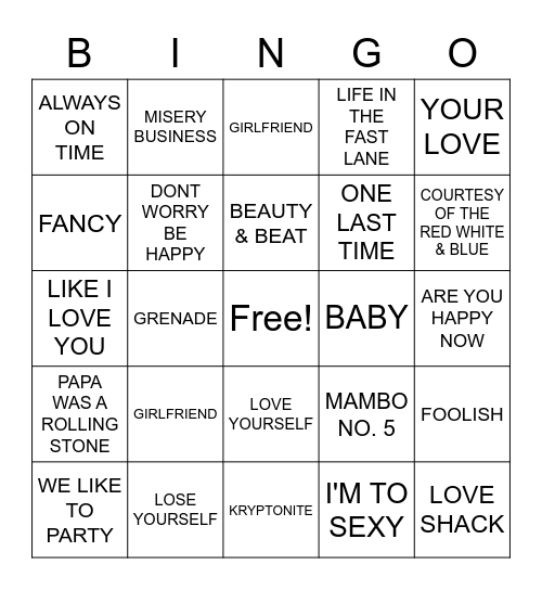 OH SNAP I FORGOT ABOUT THAT SONG Bingo Card