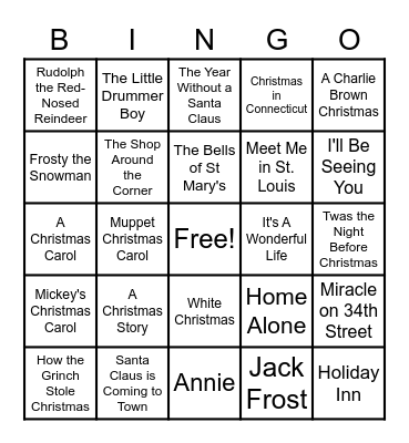 Christmas Movie Bingo Card