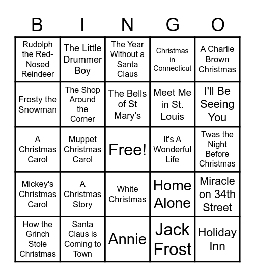 Christmas Movie Bingo Card