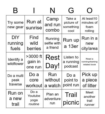 Running in 2022 Bingo Card