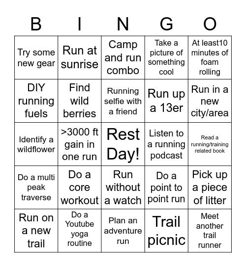 Running in 2022 Bingo Card