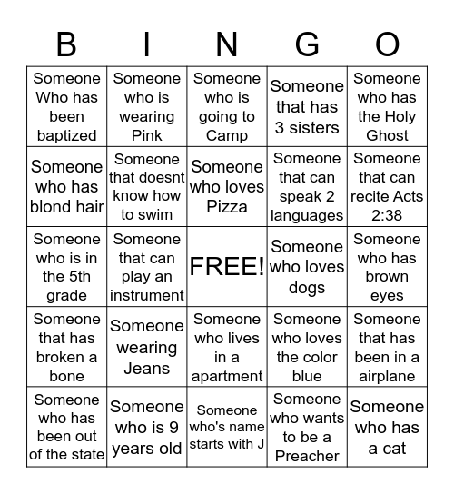 God's Property  Bingo Card