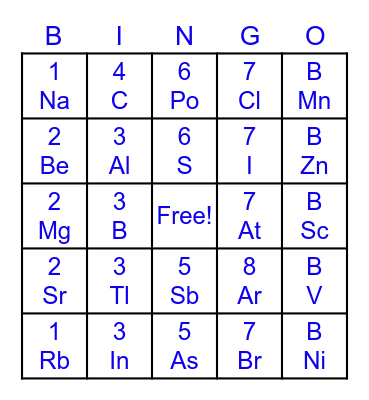 Element Bingo Card