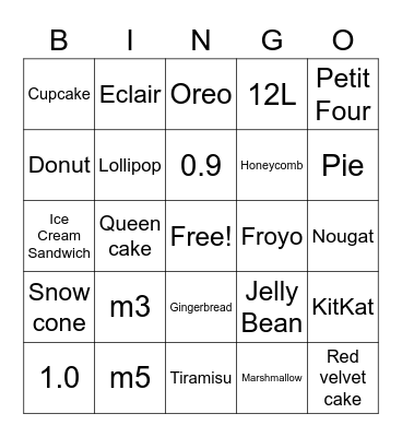 Android Versions Bingo Card