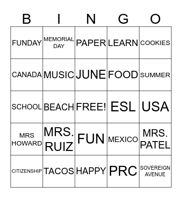 PARTY DAY Bingo Card