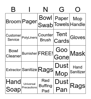 Housekeeping Bingo Card