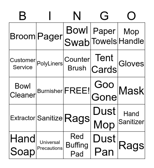 Housekeeping Bingo Card