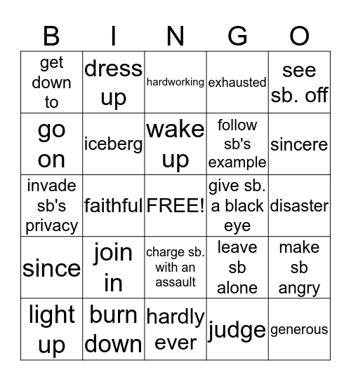 Inside Out - Unit 1 -7 Bingo Card