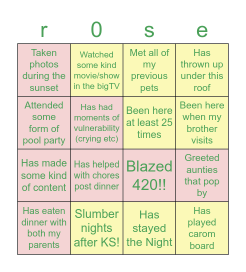 Tales in Rose's house Bingo Card