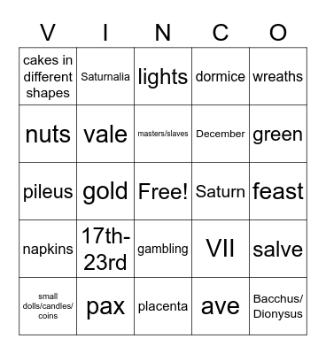 Saturnalia Bingo Card