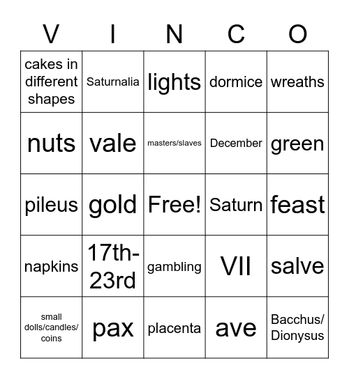 Saturnalia Bingo Card