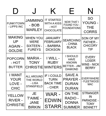 ROCK 'N' ROLL BINGO GAME Bingo Card