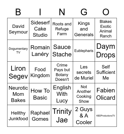 Creator Bingo Card