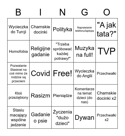 Święta Bingo Card