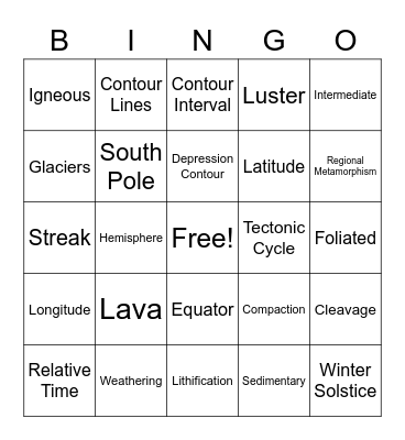 Earth Science Bingo Card