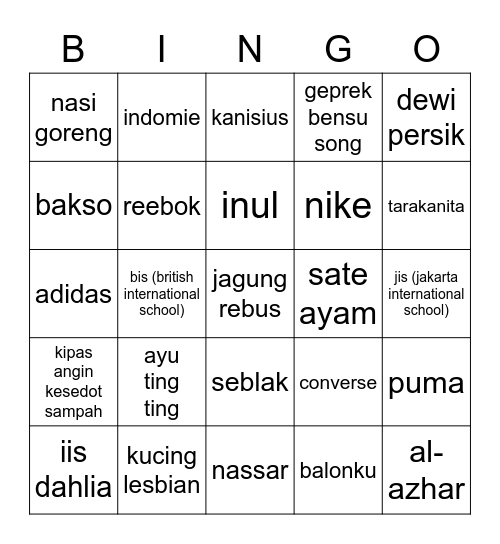 BINGSUH Bingo Card