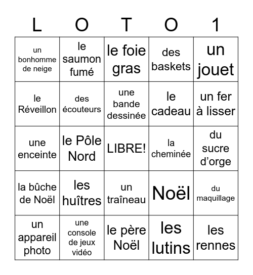 Noël Bingo Card