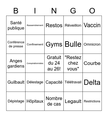 Noël au Québec - 2021 Bingo Card