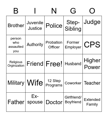 Resent Bingo Card