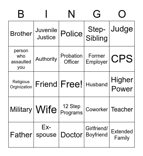 Resent Bingo Card