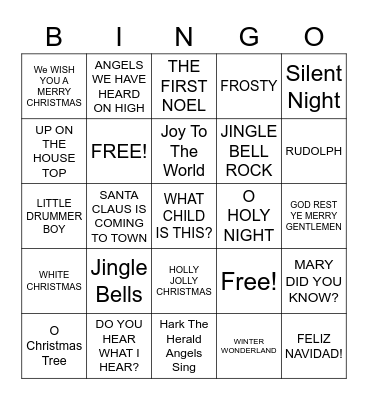 Piano Holiday Songs Bingo Card