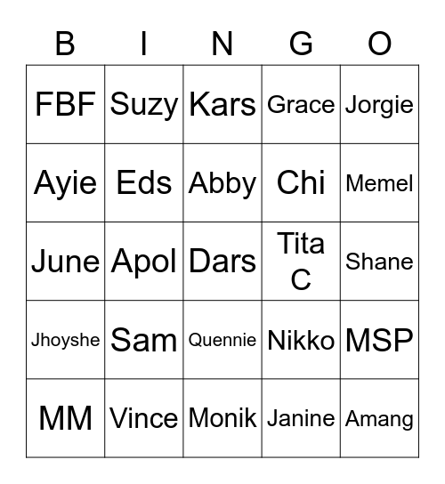 SAD Bingo Bonanza Bingo Card