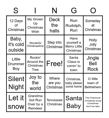 Christmas Music Bingo Card