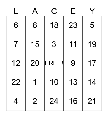 Bridal Shower Bingo Card