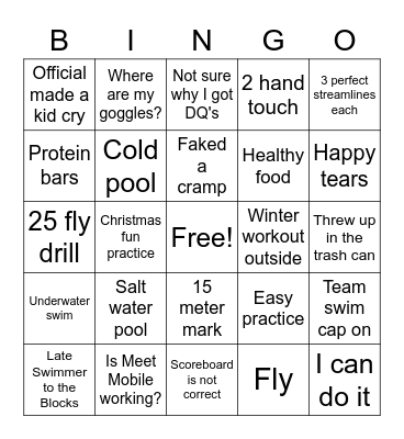 Swimming Bingo Card