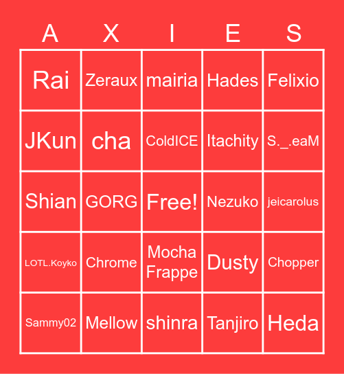 CHRISTMAS PARTY AXIELOTL Bingo Card