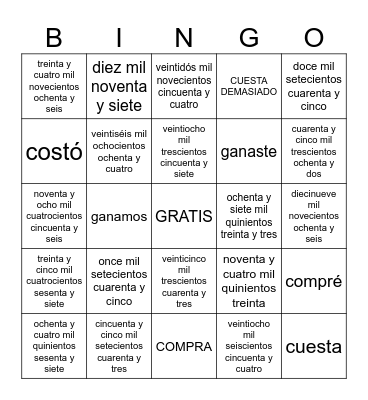 EL SORTEO DE NAVIDAD eng to spa Bingo Card