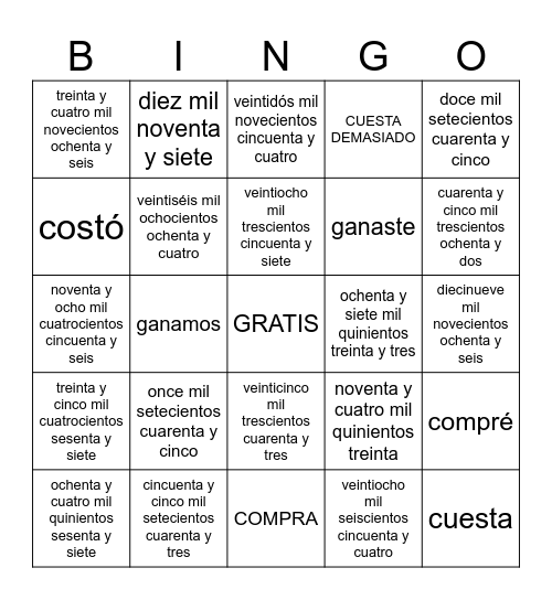 EL SORTEO DE NAVIDAD eng to spa Bingo Card